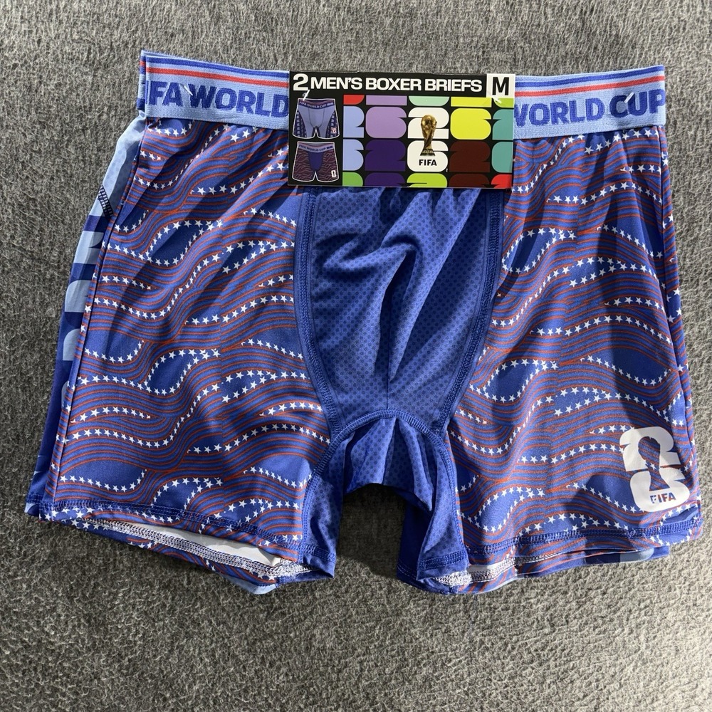 2 Pair Men's FIFA World Cup Boxer Briefs Moisture Wicking Stretch NWT Medium